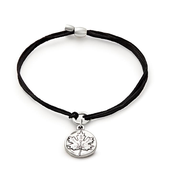 Alex And Ani Maple Leaf Pull Cord Bracelet, Rafaelian Silver Finish