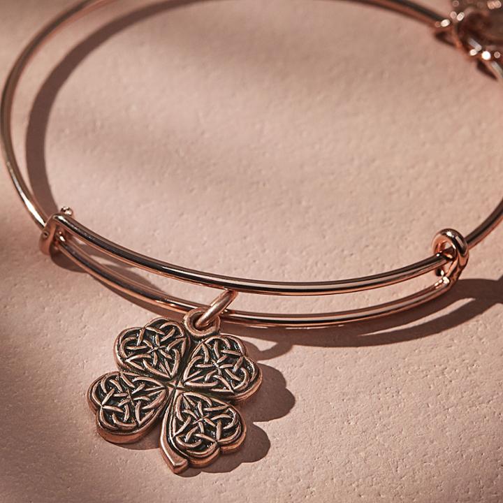 Alex And Ani Four Leaf Clover Charm Bangle, Rafaelian Rose Gold Finish