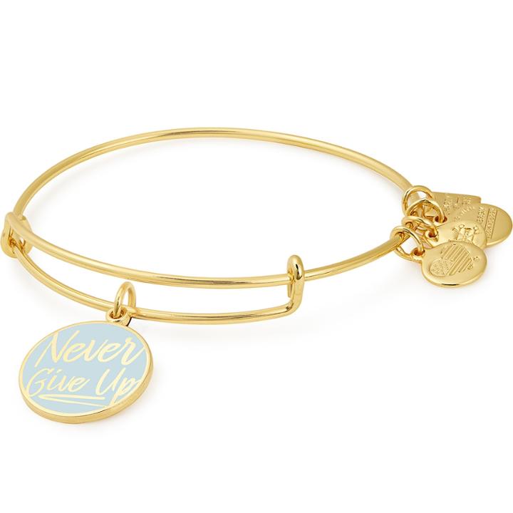 Alex And Ani Never Give Up Charm Bangle Pan-mass Challenge, Shiny Gold Finish