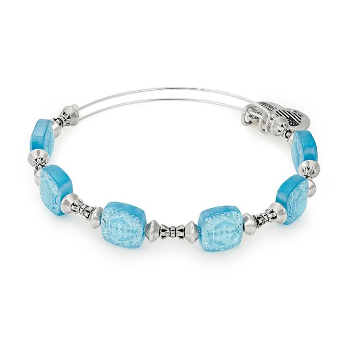 Alex And Ani Ocean Square Halo Beaded Bangle, Rafaelian Silver Finish