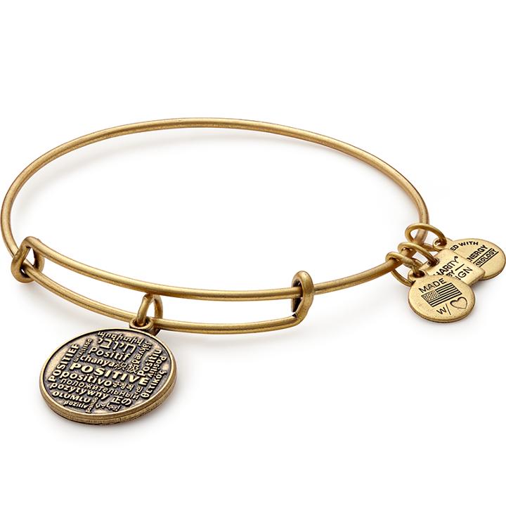 Alex And Ani Positive Is How I Live Charm Bangle, Rafaelian Gold Finish