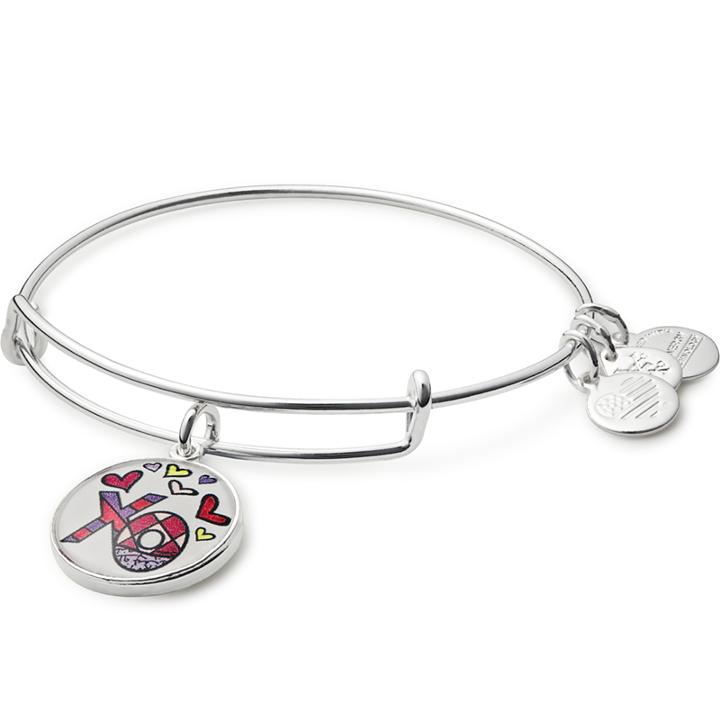 Alex And Ani Xo Art Infusion Charm Bangle Romero Britto, Shiny Silver Finish
