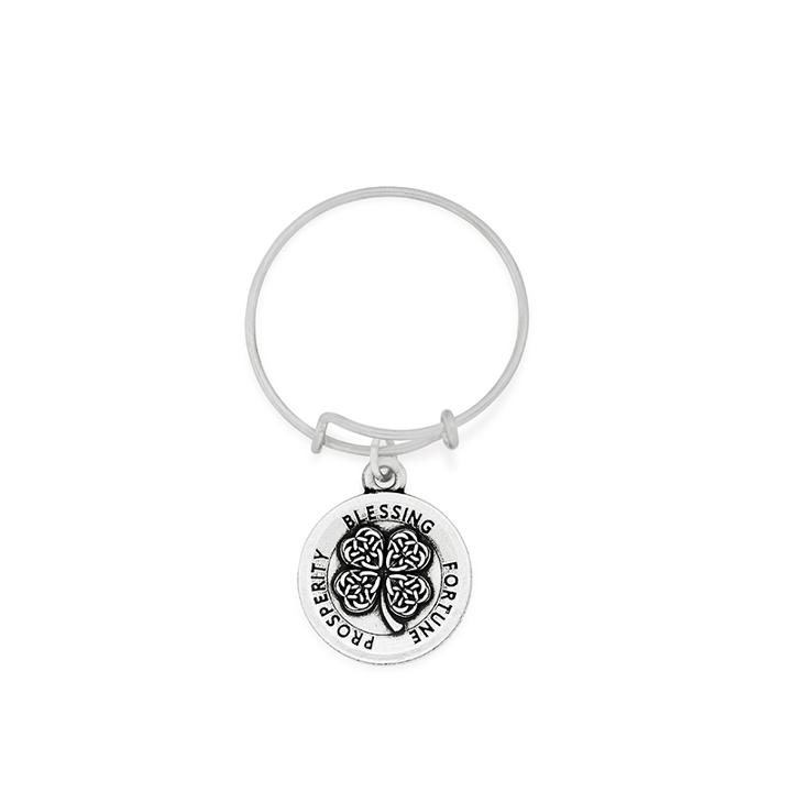Alex And Ani Four Leaf Clover Expandable Wire Ring, Rafaelian Silver Finish