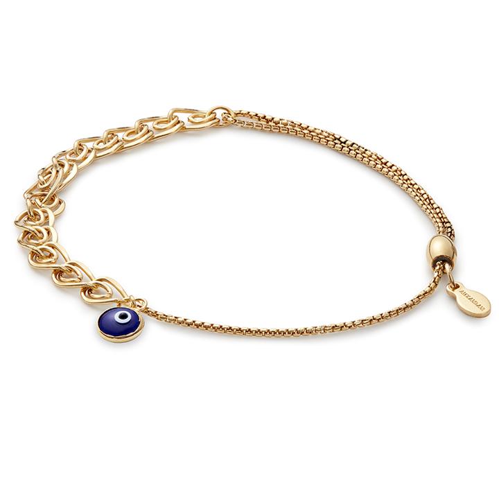 Alex And Ani Evil Eye Heart Pull Chain Bracelet, 14kt Gold Plated