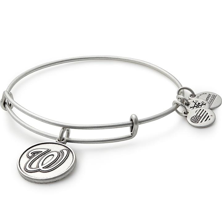 Alex And Ani Washington Nationals  Cap Logo Charm Bangle, Rafaelian Silver Finish