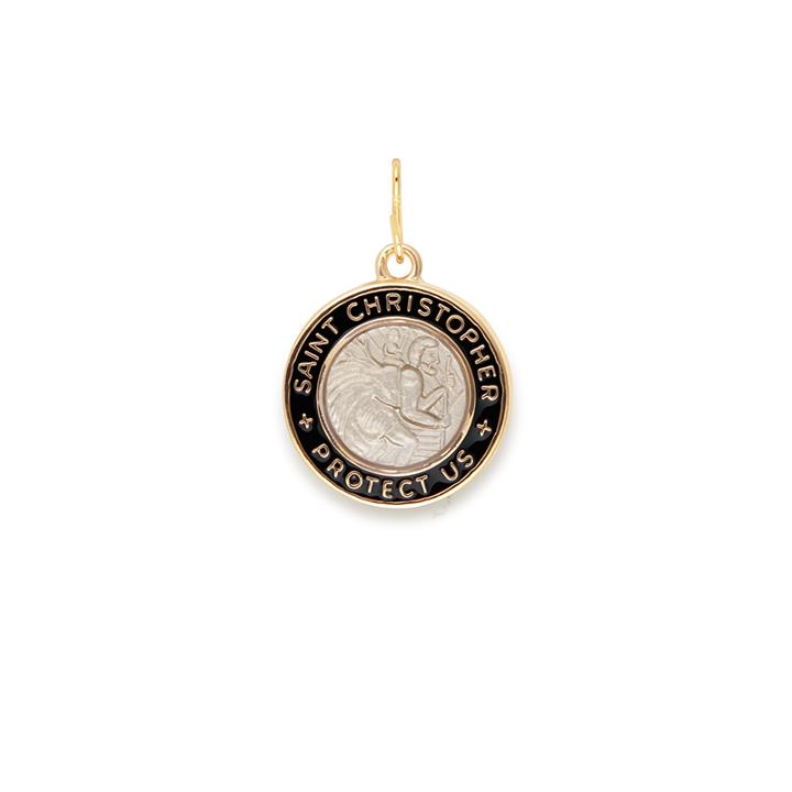 Alex And Ani Black Enamel Saint Christopher Necklace Charm, Medium, Two Tone