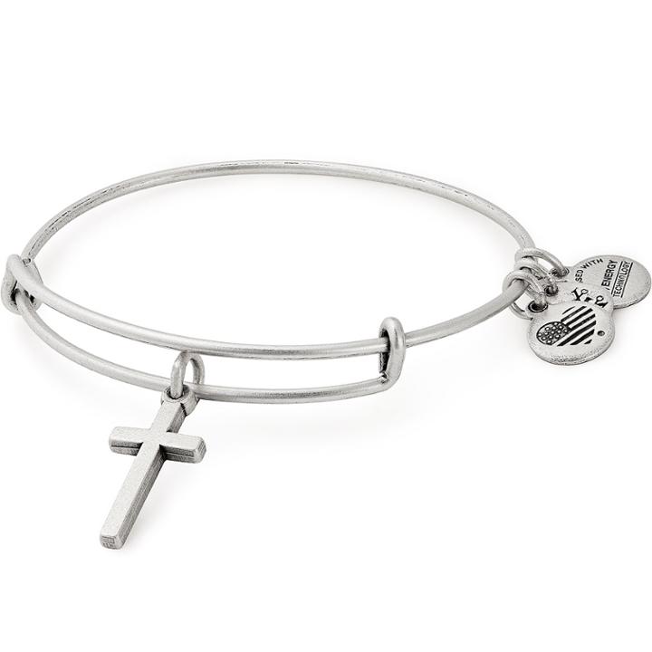 Alex And Ani Cross Charm Bangle, Rafaelian Silver Finish