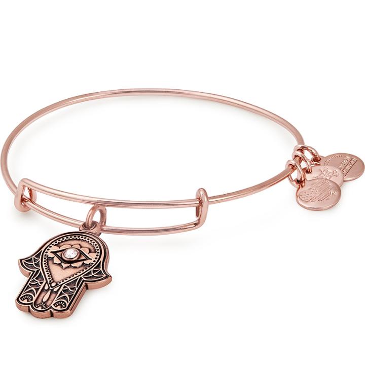 Alex And Ani Hand Of Fatima Charm Bangle, Shiny Rose Gold Finish