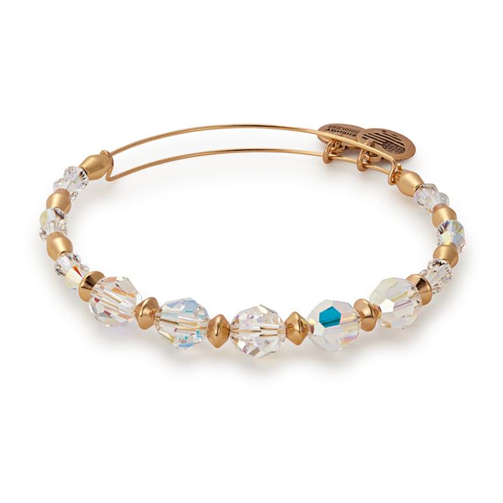 Alex And Ani Frost Beaded Bangle With Swarovski® Crystals, Shiny Gold Finish