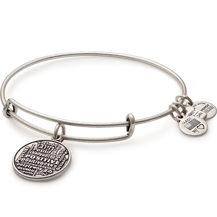 Alex And Ani Positive Is How I Live Charm Bangle, Rafaelian Silver Finish