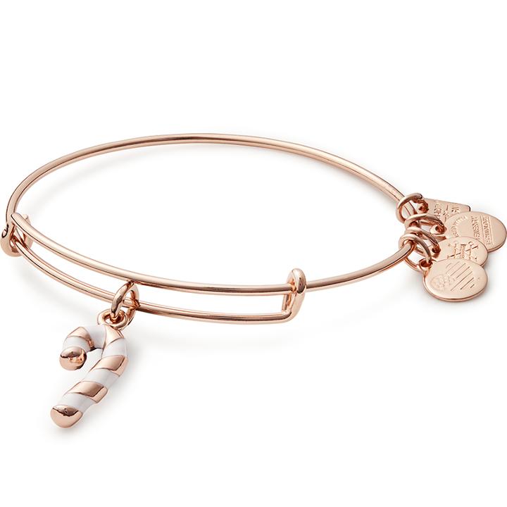 Alex And Ani Candy Cane Charm Bangle, Shiny Rose Gold Finish