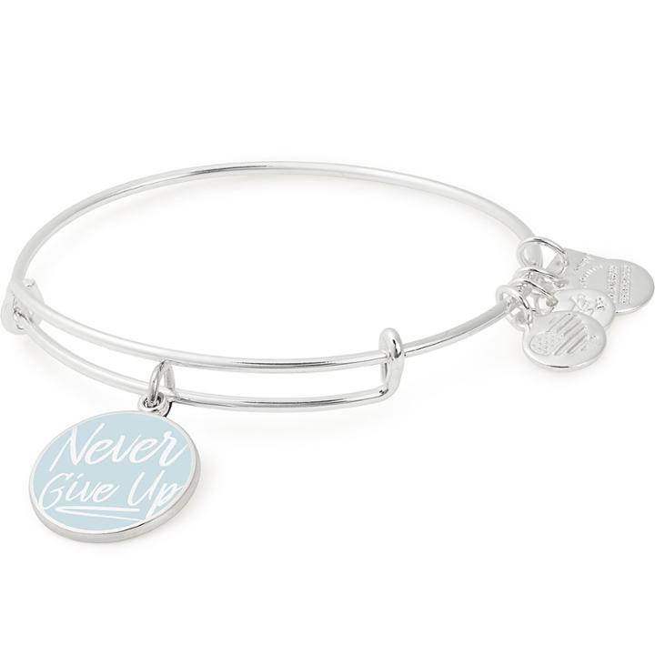 Alex And Ani Never Give Up Charm Bangle Pan-mass Challenge, Shiny Silver Finish