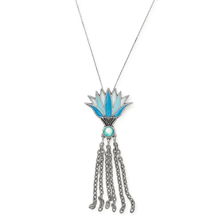Alex And Ani Large Blue Lotus Adjustable Necklace, Rafaelian Silver Finish