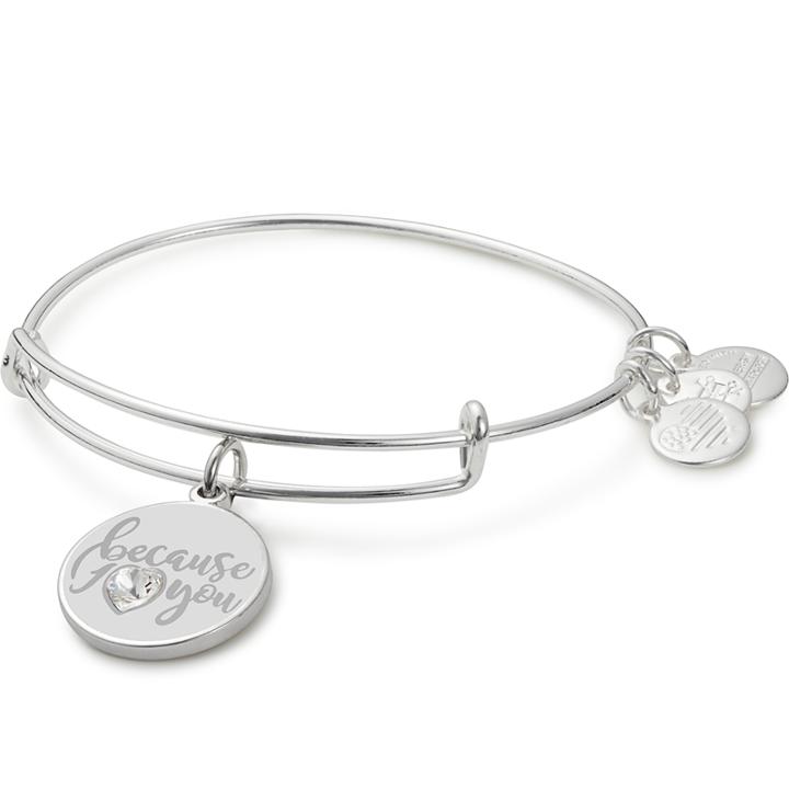 Alex And Ani Because I Love You Charm Bangle With Swarovski  Crystal, Shiny Silver Finish