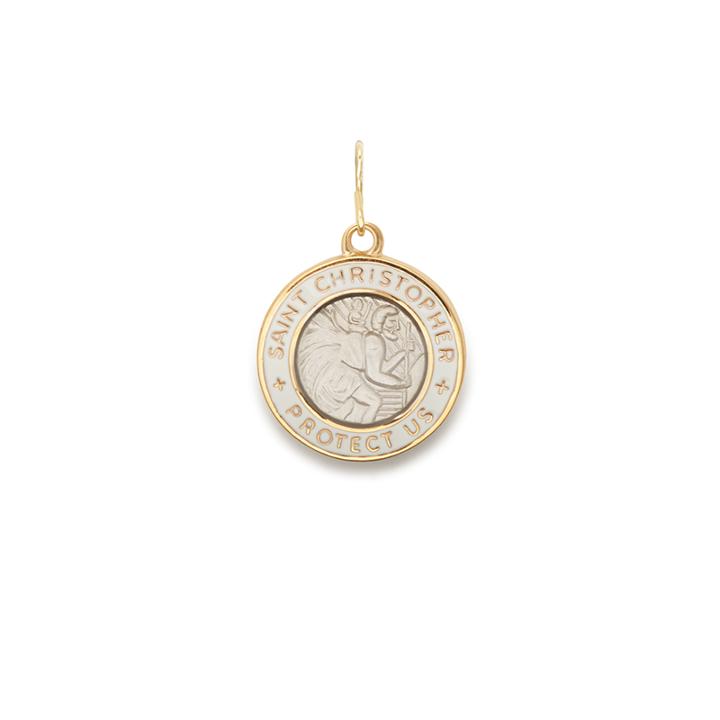 Alex And Ani White Enamel Saint Christopher Necklace Charm, Medium, 14kt Gold Plated Sterling Silver