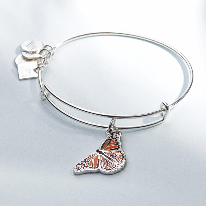 Alex And Ani Monarch Butterfly Charm Bangle Roger Williams Park Zoo, Shiny Silver Finish