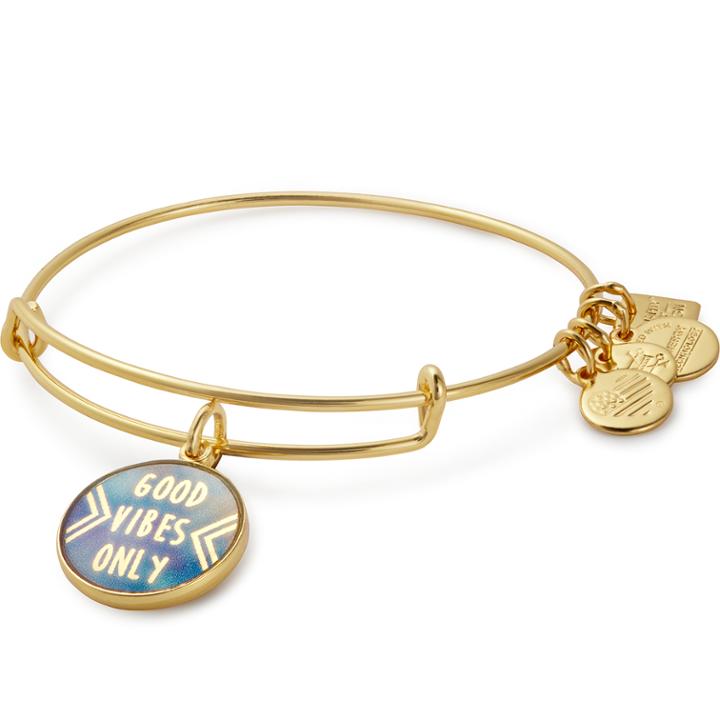 Alex And Ani Good Vibes Only Charm Bangle, Shiny Gold Finish