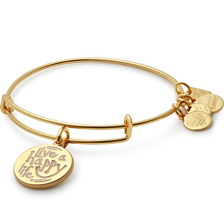 Alex And Ani Live A Happy Life Charm Bangle | Joe Andruzzi Foundation, Shiny Gold Finish