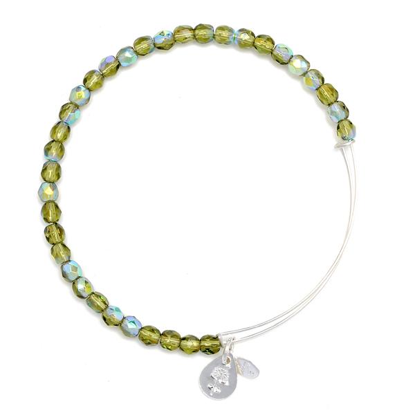 Alex And Ani Moss Rock Candy Beaded Bangle, Shiny Silver Finish