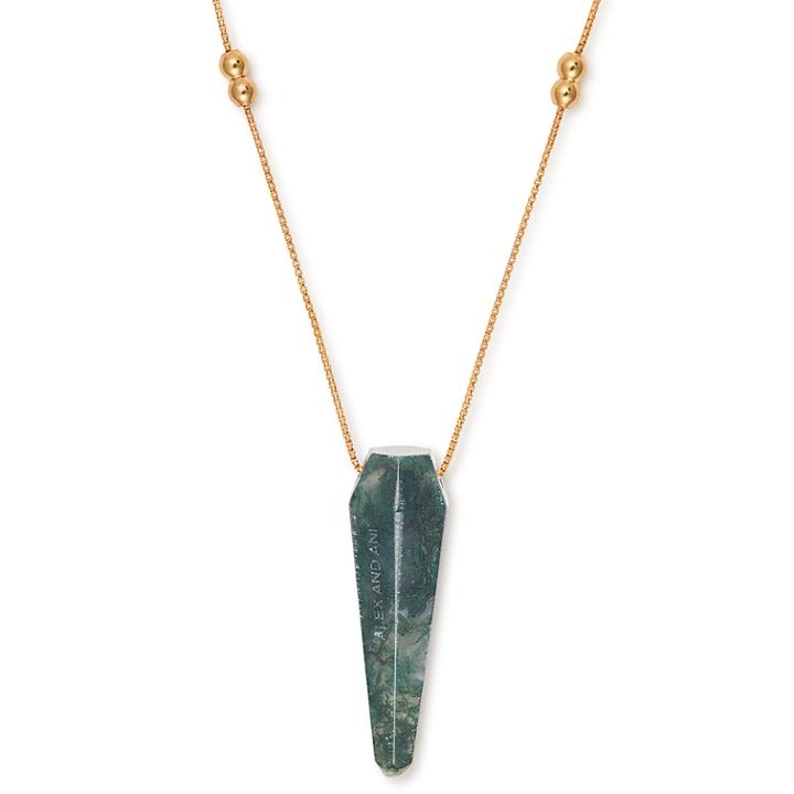Alex And Ani Moss Agate Pendulum Necklace, 14kt Gold Plated