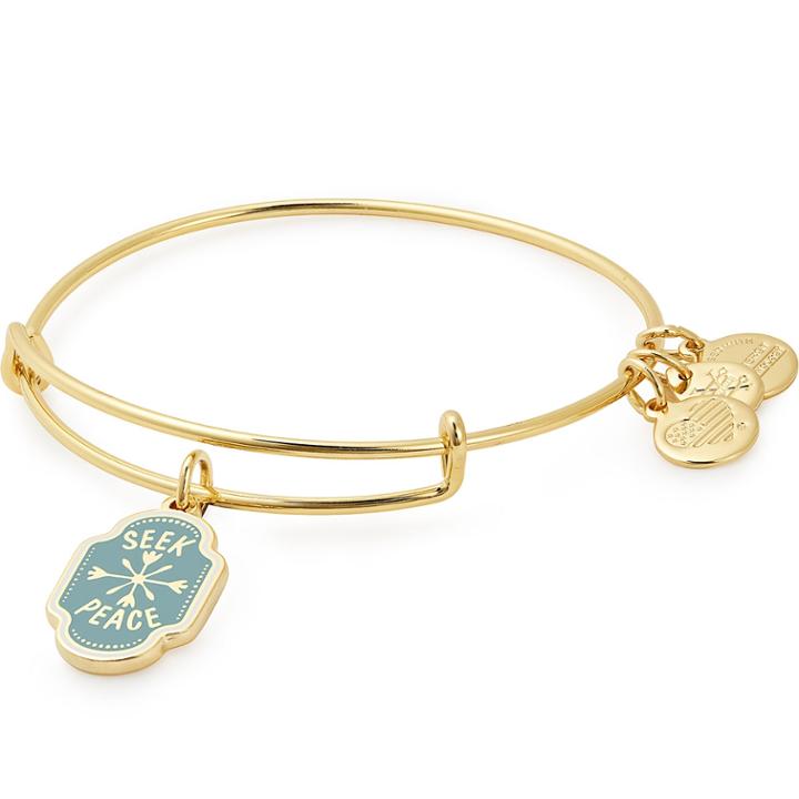 Alex And Ani Seek Peace Charm Bangle, Shiny Gold Finish