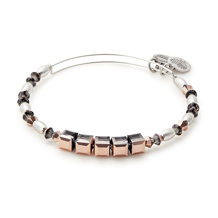 Alex And Ani Crown Beaded Bangle With Swarovski  Crystals, Shiny Silver Finish