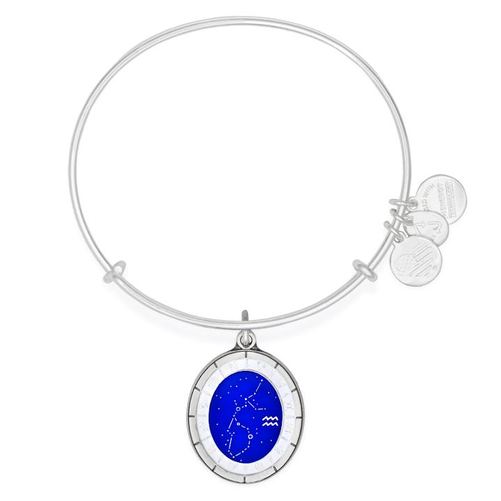 Alex And Ani Aquarius Celestial Wheel Charm Bangle, Shiny Silver Finish