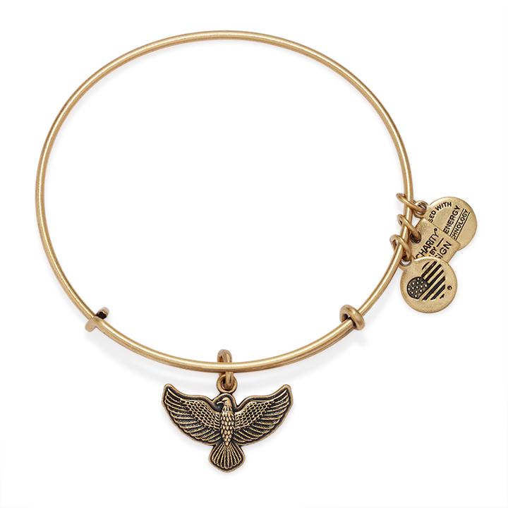 Alex And Ani Spirit Of The Eagle Charm Bangle | Team Red, White, And Blue, Rafaelian Gold Finish