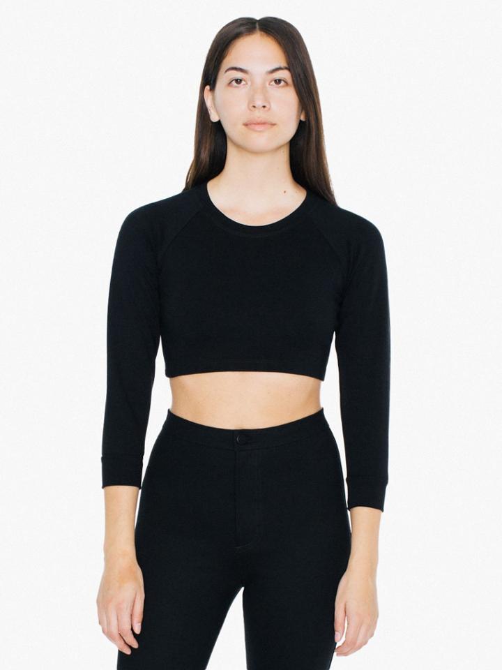 American Apparel Solid Long Sleeve Ponte Crop Raglan