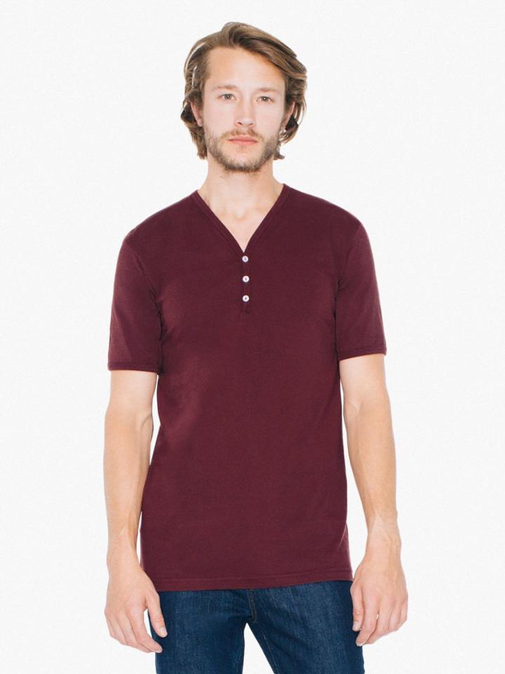 American Apparel Fine Jersey Henley V-neck T-shirt