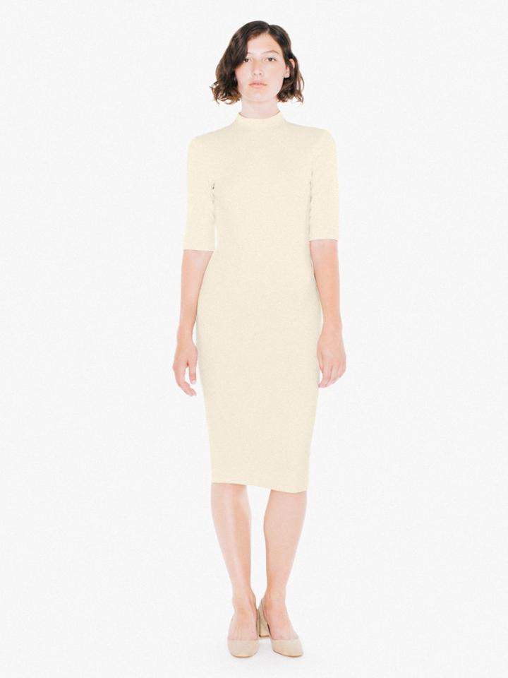 American Apparel Ponte Mock Neck Short Sleeve Midi Dress