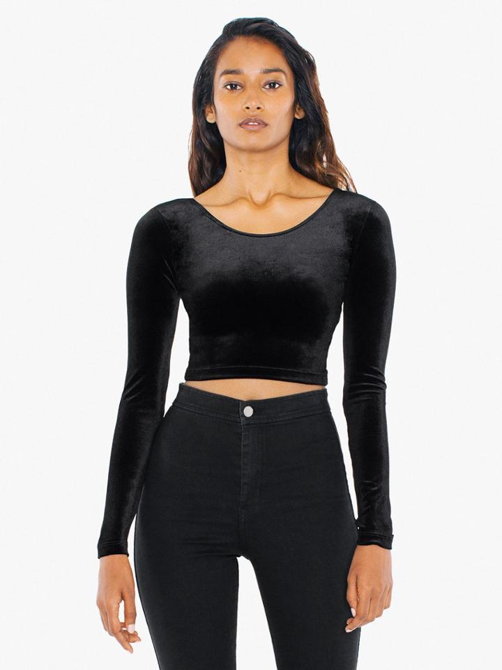 American Apparel Stretch Velvet Long Sleeve Crop Top