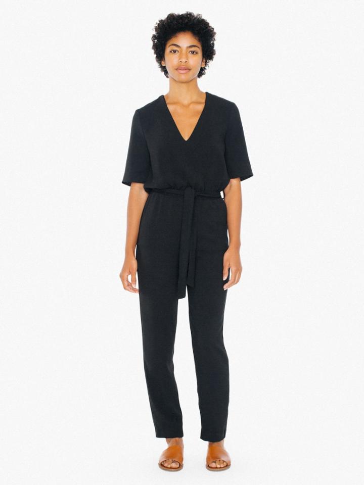 American Apparel Crepe Belted V-neck Jumpsuit