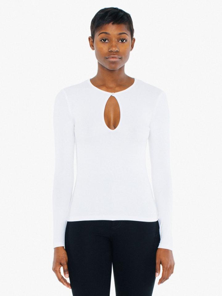 American Apparel 2x2 Rib Keyhole Long Sleeve Top