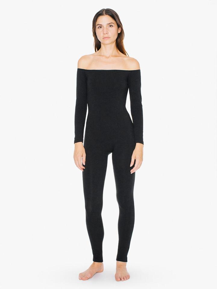 American Apparel Cotton Spandex Off-shoulder Long Sleeve Catsuit