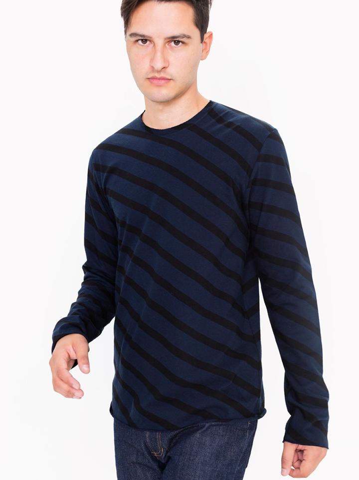 American Apparel Bias Striped Rolledge L/s Tee Shirt