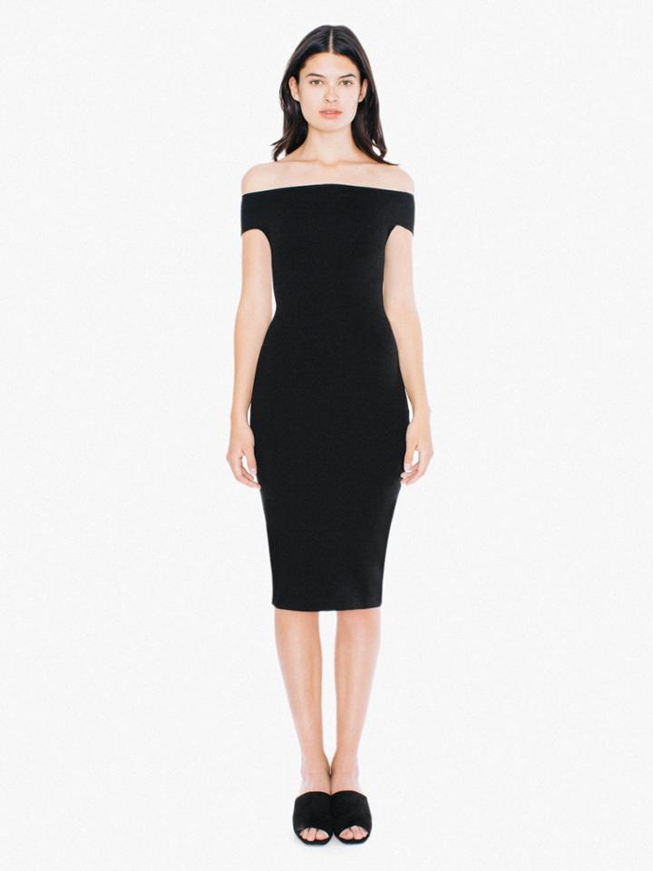 American Apparel Ponte Off-shoulder Crossback Pencil Midi Dress