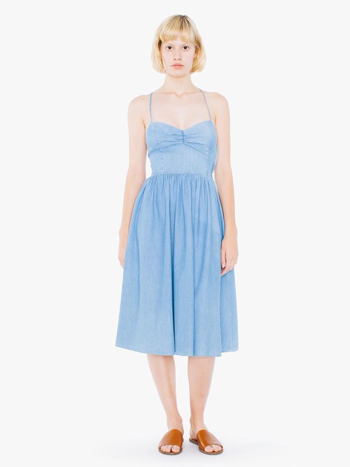 American Apparel Lightweight Denim Lace Back Midi Dress
