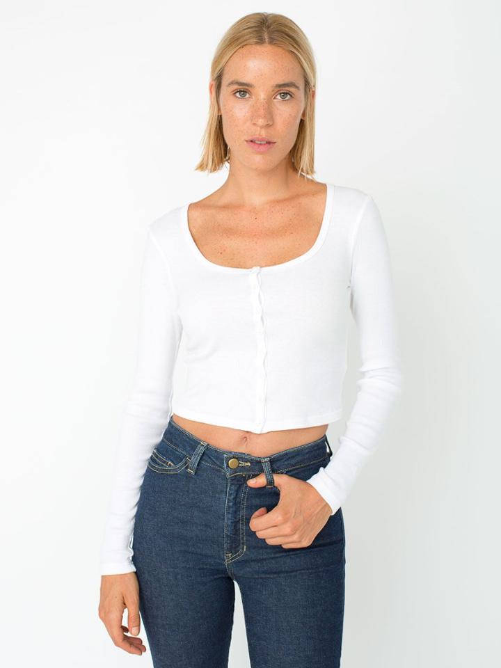 American Apparel 2x1 Rib Long Sleeve Crop Top