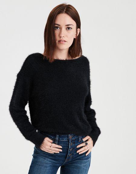 American Eagle Outfitters Ae Open Back Eyelash Pullover Sweater