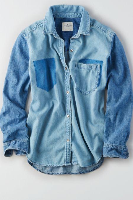 American Eagle Outfitters Ae Oversized Two-tone Denim Shirt