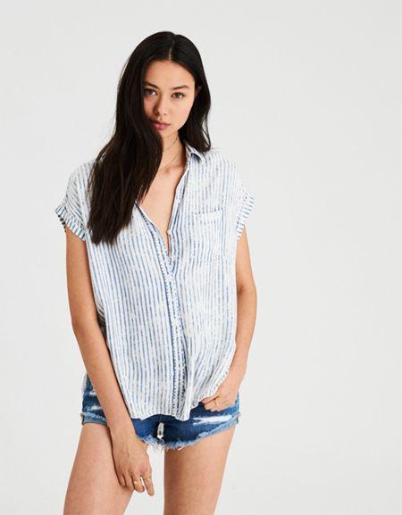 American Eagle Outfitters Ae Short Sleeve Button Up Shirt