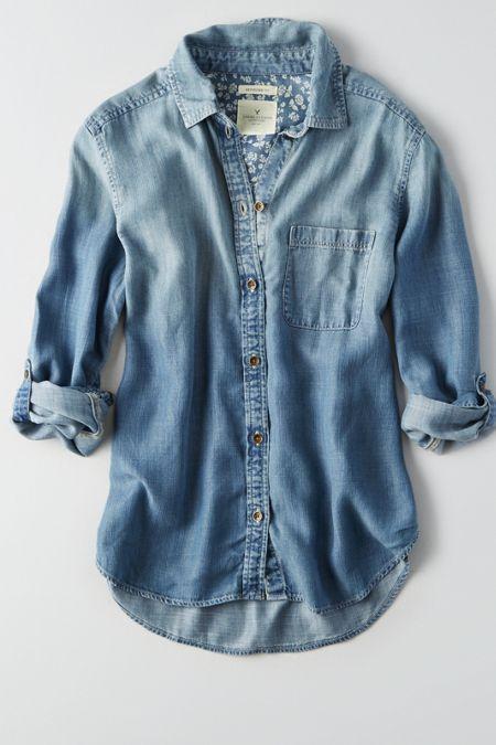 American Eagle Outfitters Ae Boyfriend Denim Tencel Shirt