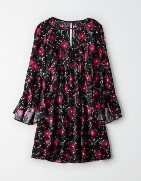 American Eagle Outfitters Ae Swingy Floral Bell-sleeve Dress
