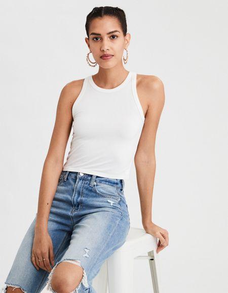 American Eagle Outfitters Ae Soft & Sexy High Neck Cropped Tank Top