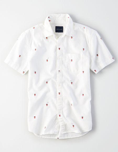 American Eagle Outfitters Ae Red Cups Oxford Button-down Shirt