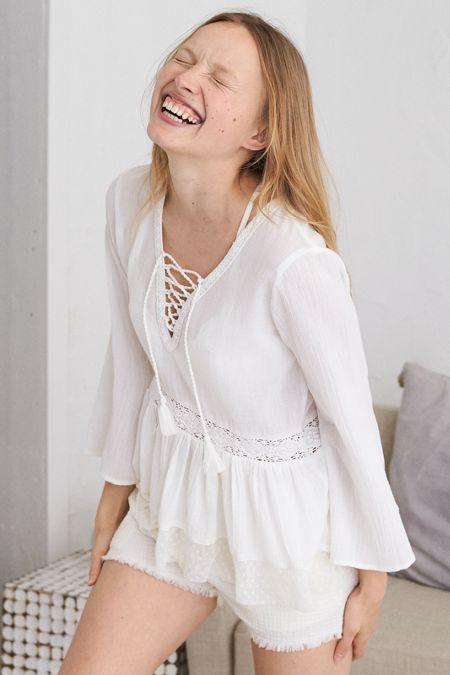 Aerie Lace-up Peasant Top