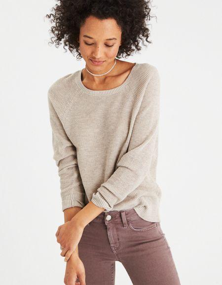American Eagle Outfitters Ae Raglan Waffle Pullover Sweater