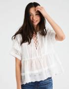 American Eagle Outfitters Ae Lace-up Eyelet Top