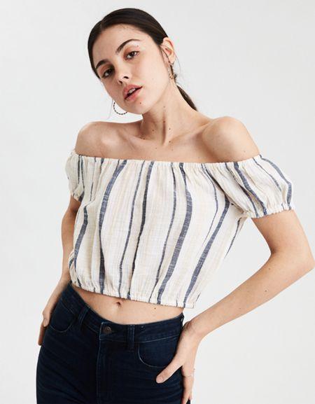 American Eagle Outfitters Ae Striped Bubble Crop Top